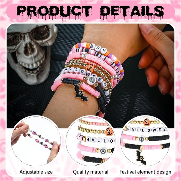 56 Pcs Halloween Beaded Bracelets Set for Women Unisex Spooky Charm Accessories - Picture 3 of 6